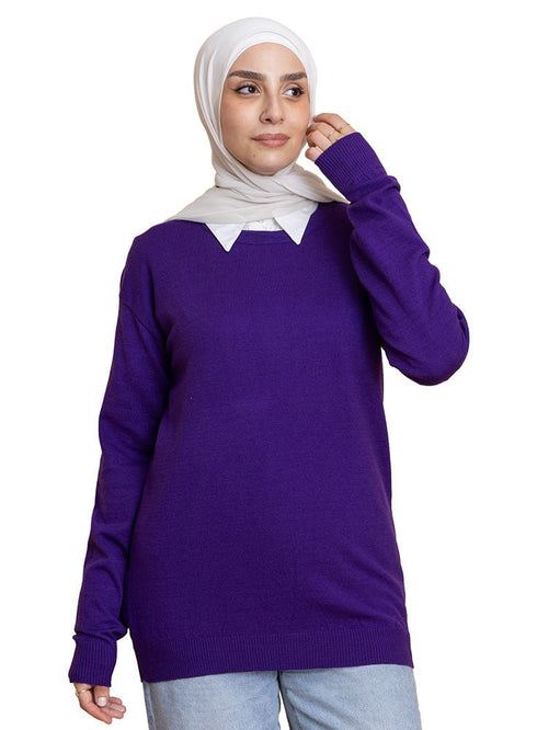 Sparkle Purple Round Knit Pullover - Khotwh